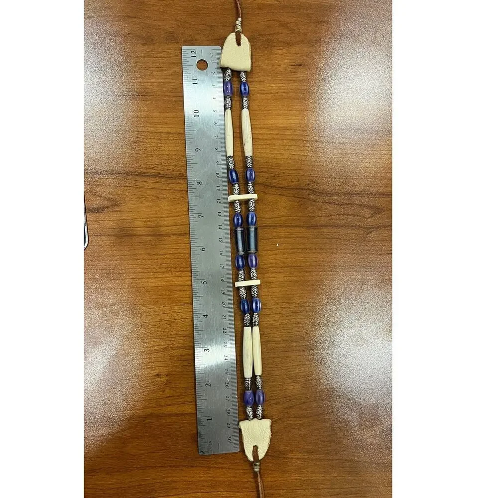 NWOT Vintage Native American Bone 2 Rows Leather Choker - Never Used - Picture 5 of 5